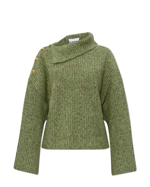 Ganni Green Wool Turtleneck