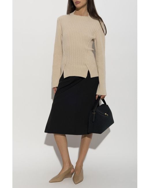 Victoria Beckham Natural Wool Sweater With Double Slit