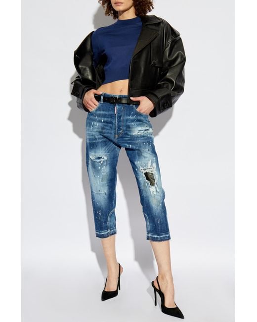 DSquared² Blue Wool Top With Embroidered Logo