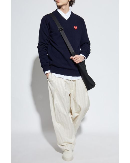 COMME DES GARÇONS PLAY Blue V-Neck Sweater for men