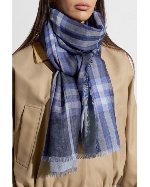Burberry Blue Scarf With Raw Edge Finish