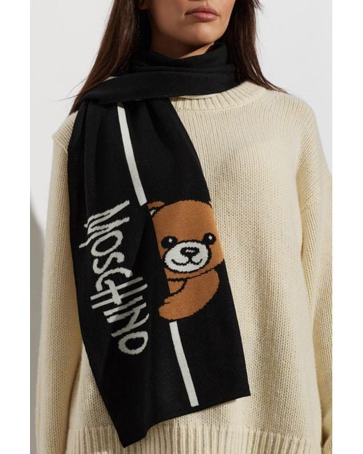 Moschino Black Scarf With A Characteristic Teddy Bear Motif