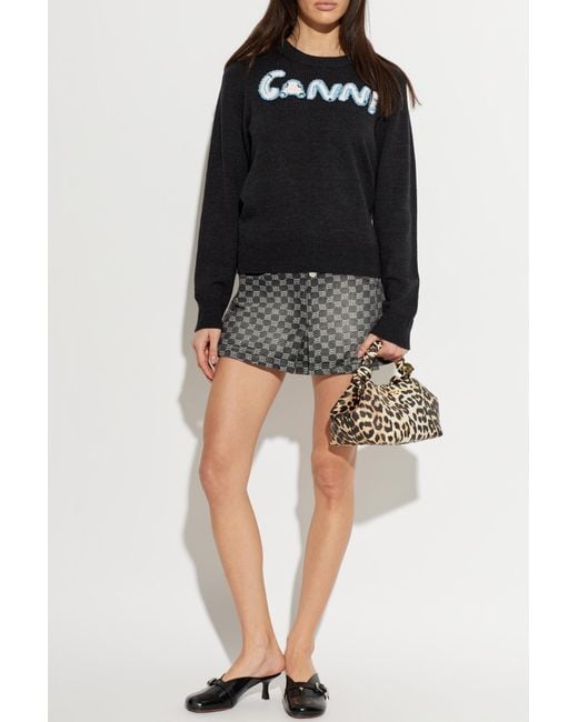 Ganni Black Sweater With Logo