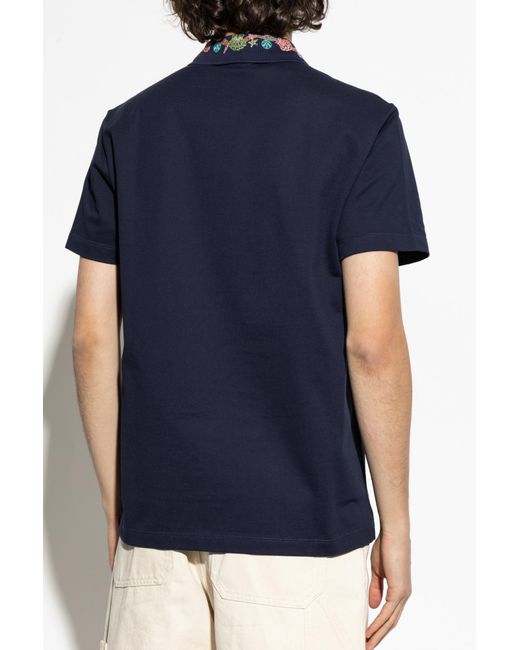 Versace Blue Polo With Colorful Embroidery On The Collar for men