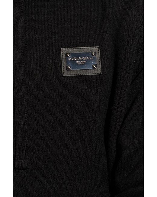Dolce & Gabbana Black Wool Hoodie With Logo, for men