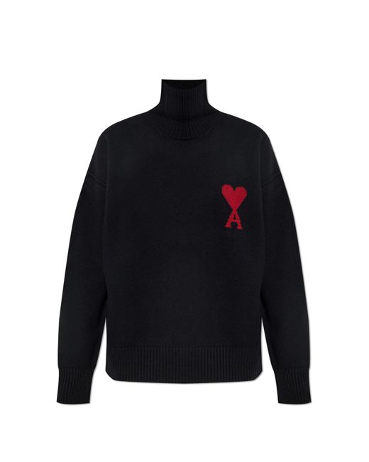 AMI Blue Wool Turtleneck With Logo