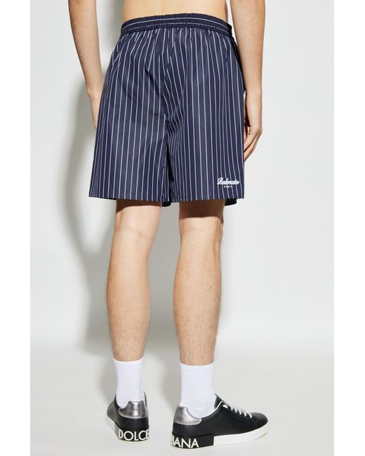 Balmain Blue Ribbed Shorts With Logo for men