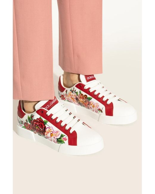 Dolce & Gabbana Red Floral Motif Sports Shoes
