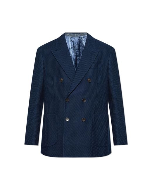 Etro Blue Cotton Blazer With Closed Lapels for men