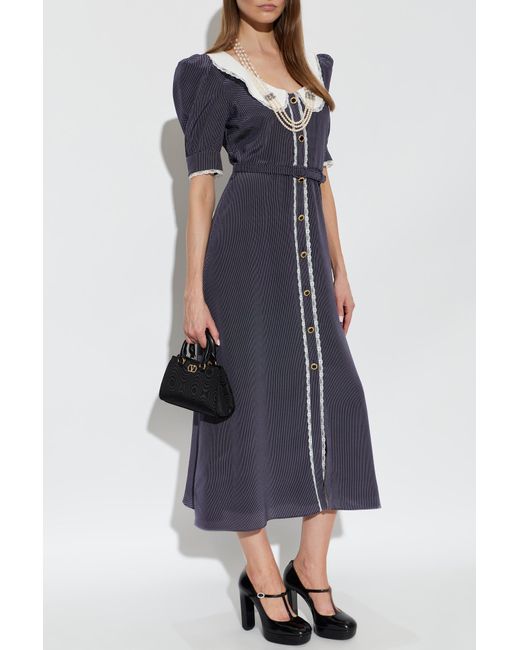 Alessandra Rich Blue Polka Dot Patterned Dress