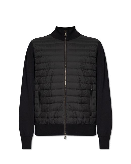 Moncler Black Cardigan With Down Front, for men