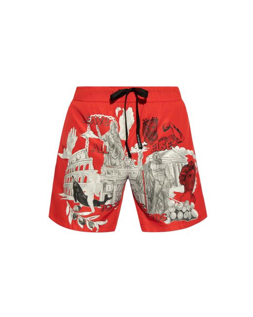 Iceberg Red Printed Swim Shorts for men