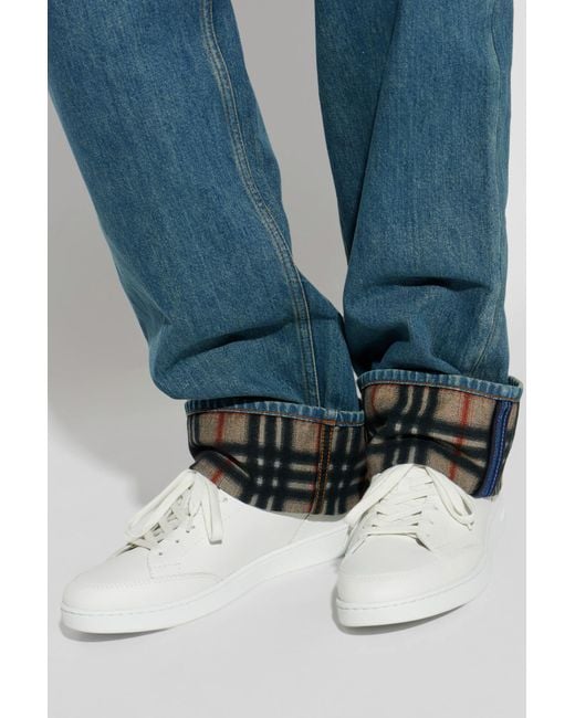 Burberry White Leather Sports Shoes for men