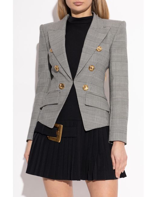Balmain Gray Checked Pattern Blazer