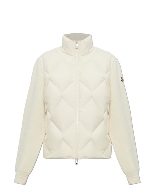 Moncler White Cardigan With Quilted Front
