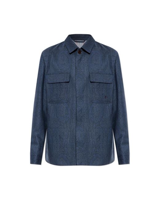Etro Blue Sweater With Embroidered Logo for men