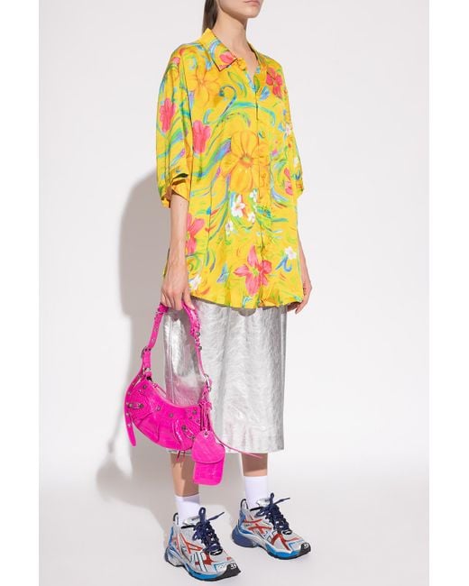 Balenciaga Synthetic Shirt With Floral Motif in Yellow | Lyst