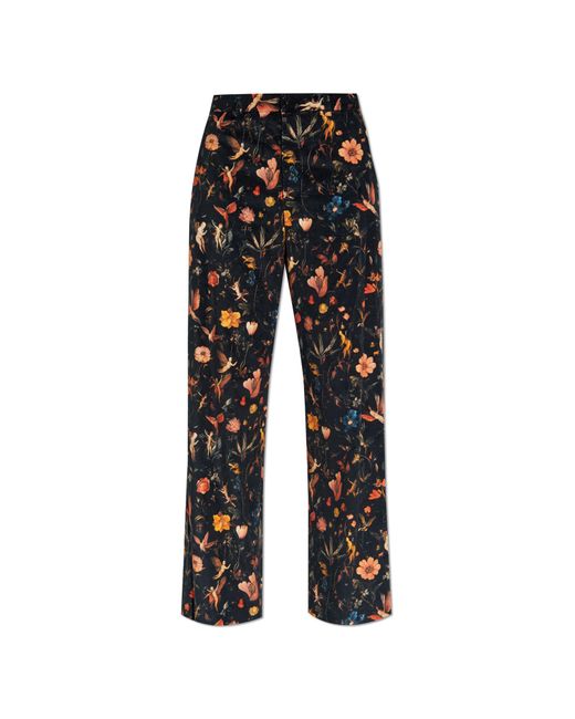 R13 Black Velvet Trousers With Floral Motif