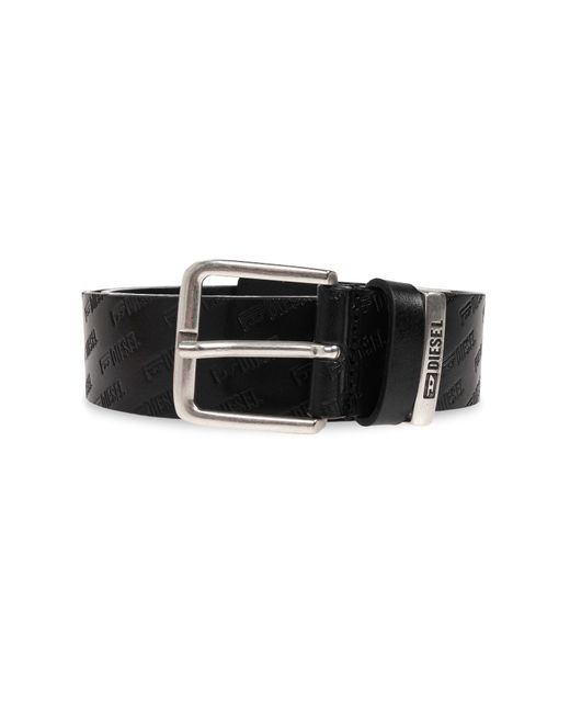 DIESEL Black 'Logo B-Monogram' Leather Belt for men
