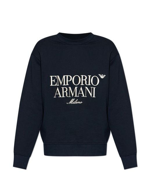 Emporio Armani Blue Sweatshirt With Embroidered Logo for men