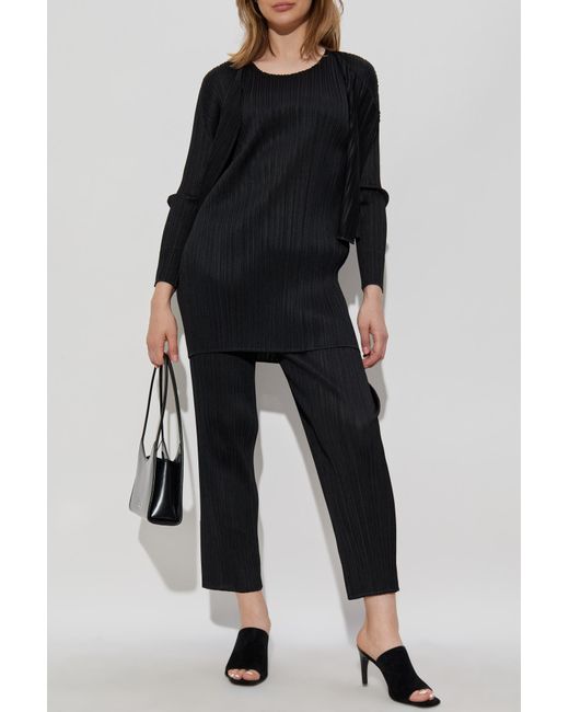 Pleats Please Issey Miyake Black Pleated Cardigan