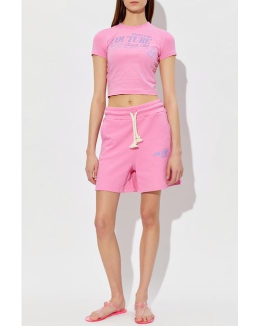 Versace Jeans Couture Pink Sweatshorts With Printed Logo