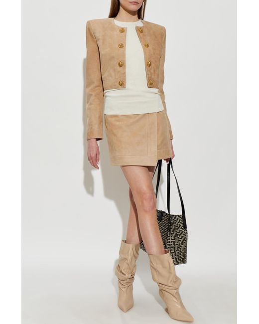 Balmain Natural Short Suede Jacket