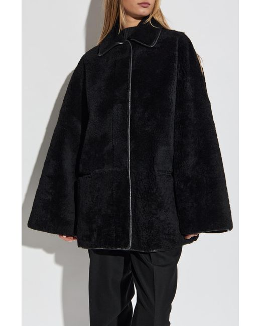 Totême  Blue Shearling Coat With Pockets,