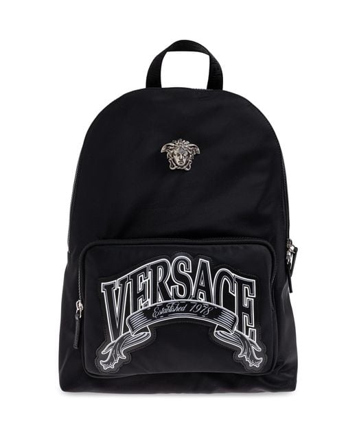 Versace Black Backpack With An Application for men