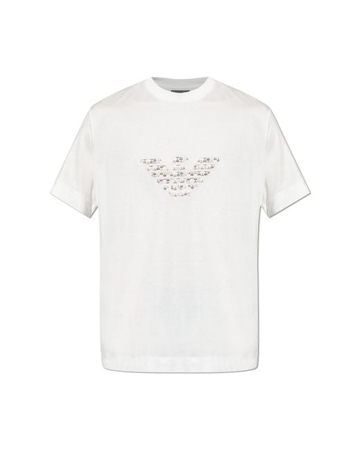Emporio Armani White T-Shirt With Embroidered Logo for men