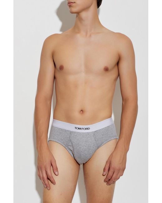 Tom Ford Gray Two-Pack Of Cotton Briefs With Logo for men