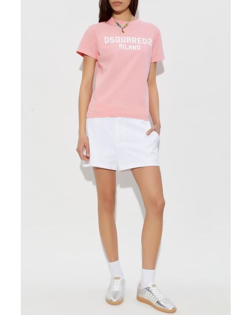 DSquared² Pink T-Shirt With Printed Logo