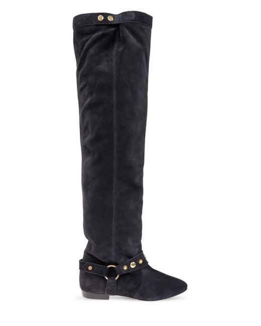 Isabel Marant Black Suede Knee-High Boots "Selize"