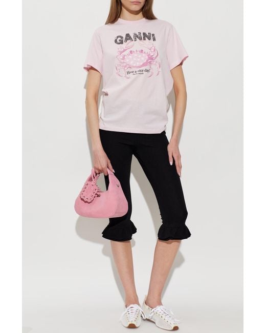 Ganni Pink T-Shirt With Print
