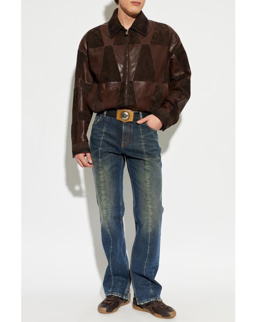 Versace Blue Leather Jacket for men