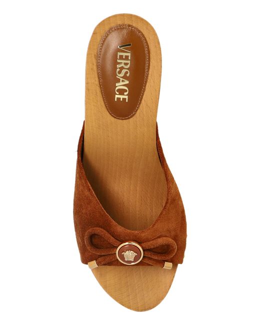 Versace Brown Platform Slides With Medusa Head