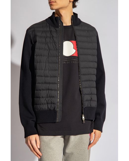 Moncler Black Cardigan With Down Front, for men