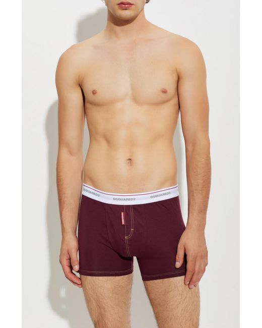 DSquared² Red Cotton Boxers With Logo for men