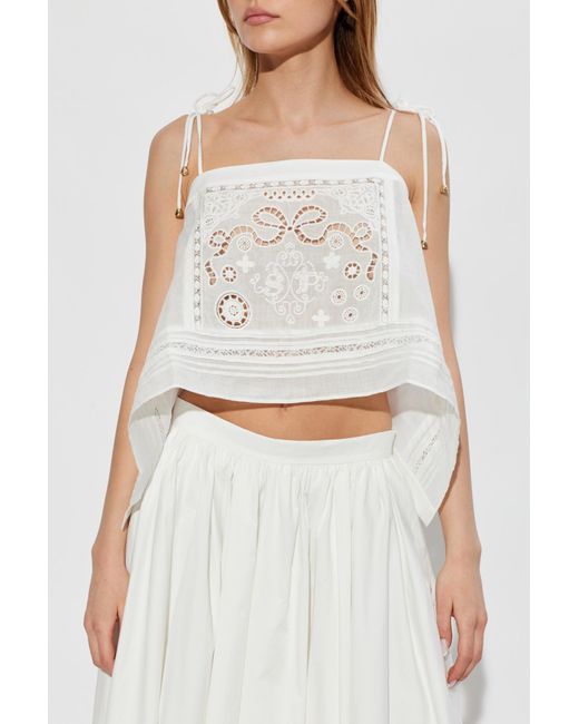 Self-Portrait White Short Openwork Top