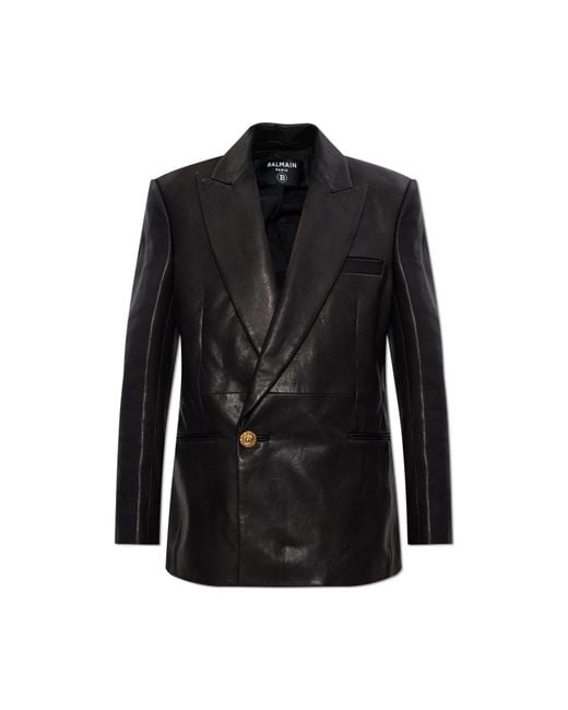 Balmain Black Leather Blazer