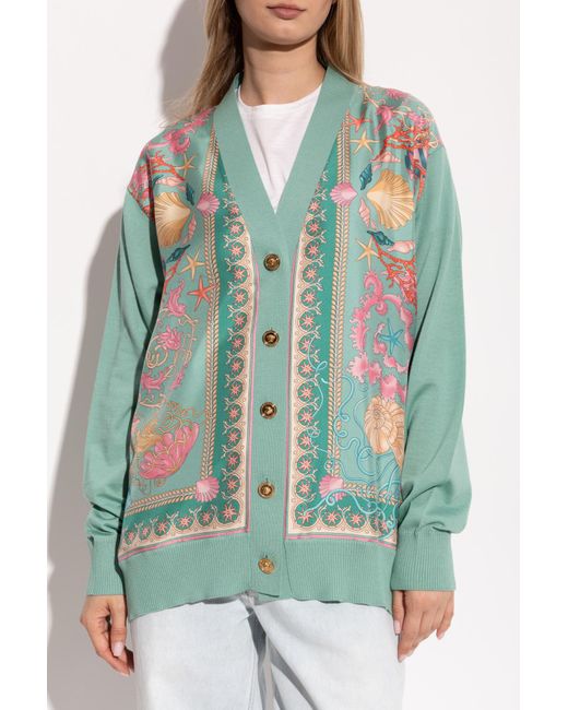 Versace Green Cardigan Made Of Combined Fabrics