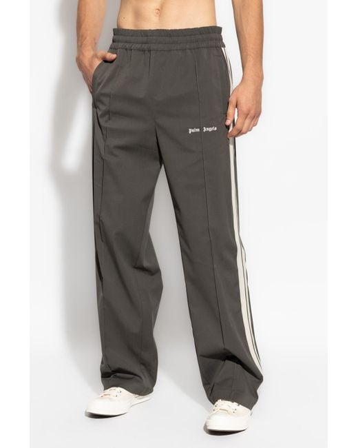 Palm Angels Gray Pants With Embroidered Logo for men