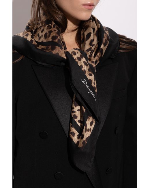 Dolce & Gabbana Black Silk Scarf With Animal Motif