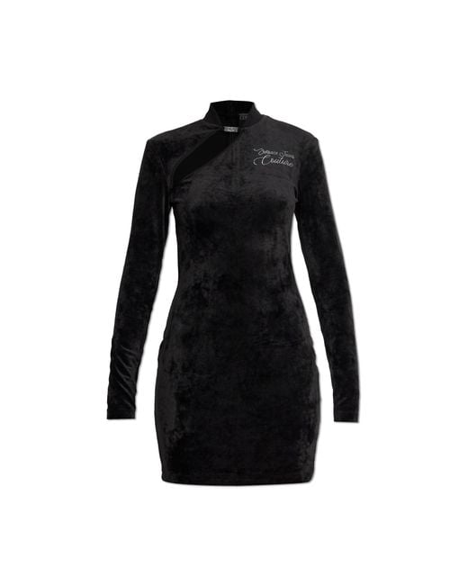 Versace Jeans Couture Black Velvet Dress With Turtleneck