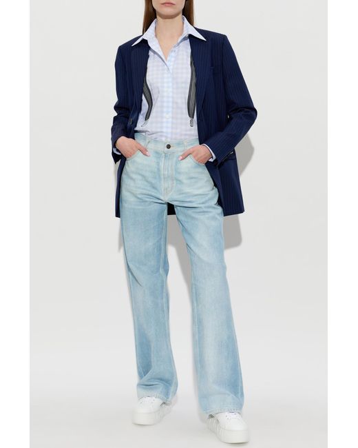 Moschino Blue Blazer Made Of Combined Fabrics
