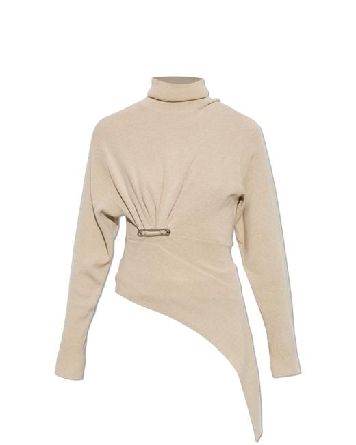 Lanvin Natural Asymmetrical Turtleneck With Appliqué