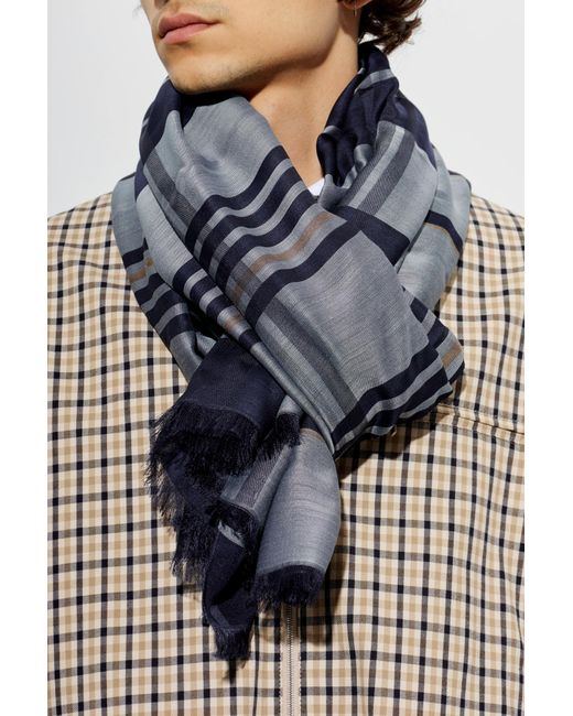 Ferragamo Blue Scarf With A Check Pattern for men