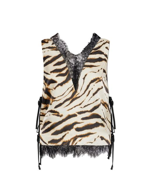Ganni Brown Top With Lace Inserts