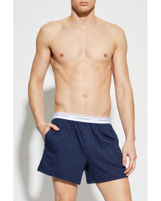 DSquared² Blue Cotton Boxers With Logo for men