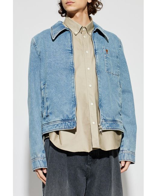 AMI Blue Denim Jacket With Patch for men
